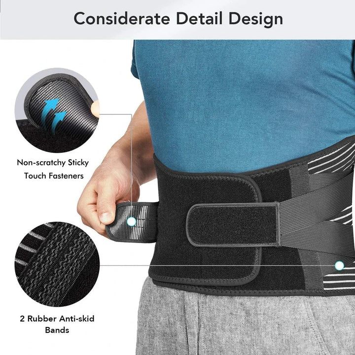 Adjustable back support belt for active lifestyles & pain relief, suitable for work or daily tasks.