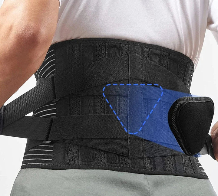 Adjustable waist support belt for back pain relief, promoting proper posture & spinal alignment.