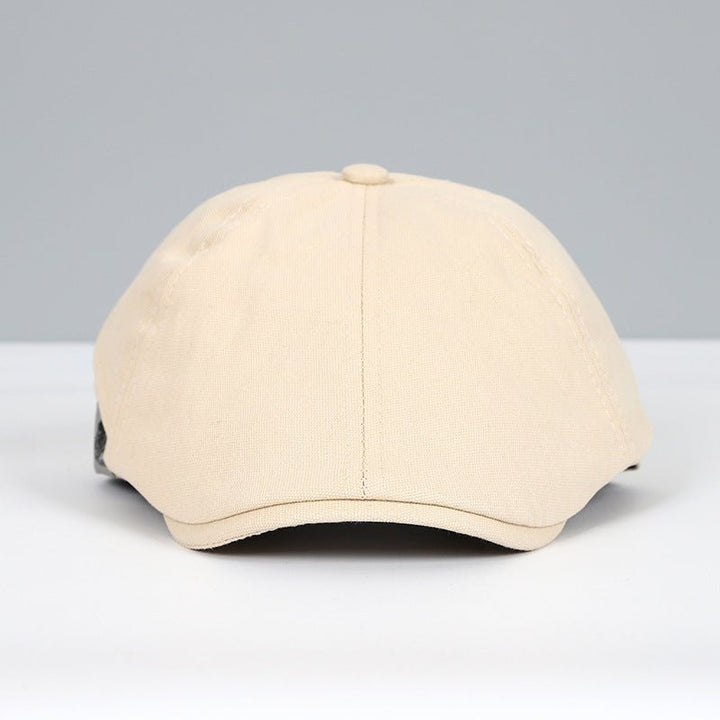 Elegant cream cotton beret, unisex adjustable hat. This classic headwear offers a sophisticated old money style.