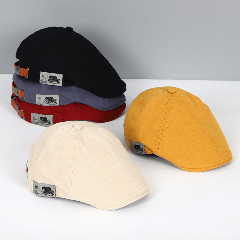 Stylish unisex adjustable cotton beret, available in black, red, blue, yellow. A versatile classic fashion hat.