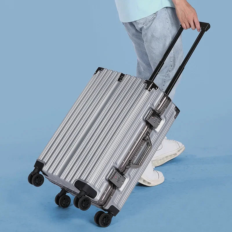 Hardshell suitcase with smooth 360-degree spinner wheels & secure aluminum frame.