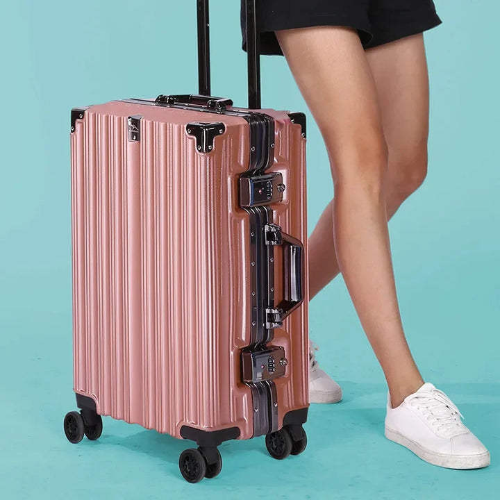 Ultra-durable aluminum frame hardshell suitcase, perfect for frequent flyers.