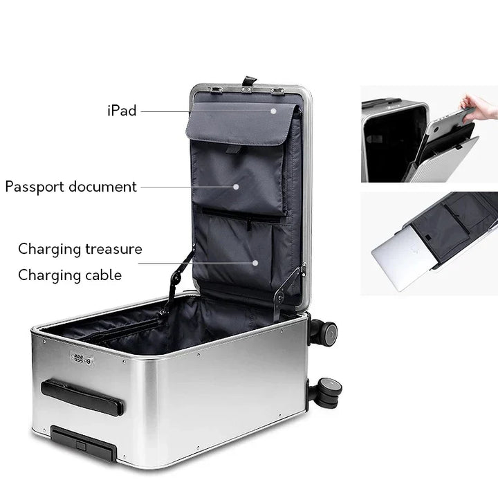 Elegant unisex aluminum luggage with a scratch-resistant hard shell, ideal for premium travel experiences.