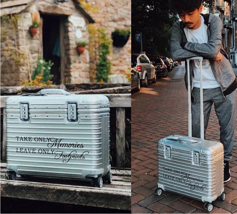 Durable unisex aluminum-magnesium hardshell suitcase, perfect for secure, long-lasting travel luggage & airport adventures.