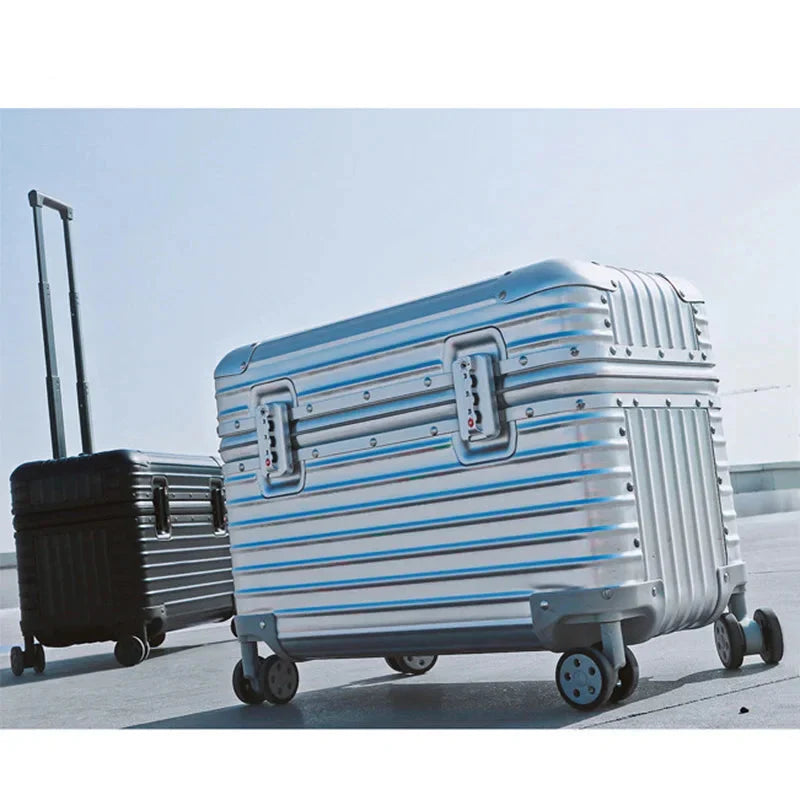 Sleek, modern unisex aluminum-magnesium hard shell luggage. Durable travel suitcase with a sophisticated design for any trip.