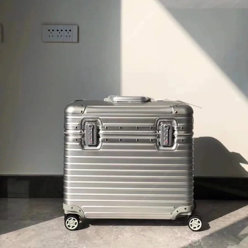 Unisex "Monaco" aluminum-magnesium hard shell travel suitcase. Premium, durable luggage with secure TSA lock & spinner wheels.