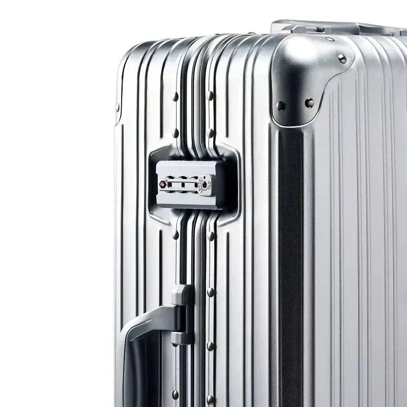 Unisex aluminum magnesium hardshell business luggage with TSA lock & spinner wheels. Durable & professional for travel.
