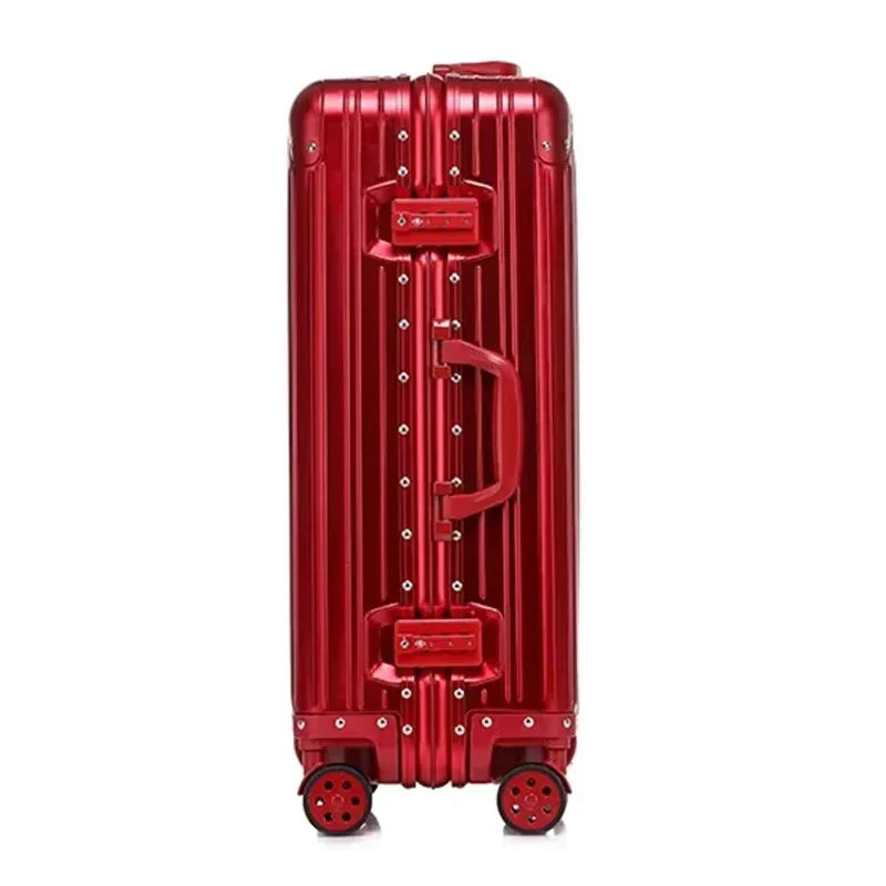 Sleek aluminum magnesium hardshell luggage, perfect for business travel. Features quiet spinner wheels & TSA security.