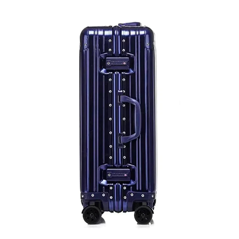 Unisex professional hardshell business suitcase in aluminum magnesium, with spinner wheels & TSA lock for secure travel.