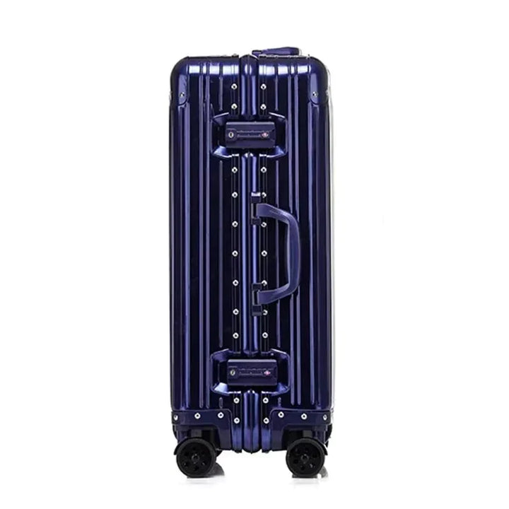 Unisex professional hardshell business suitcase in aluminum magnesium, with spinner wheels & TSA lock for secure travel.
