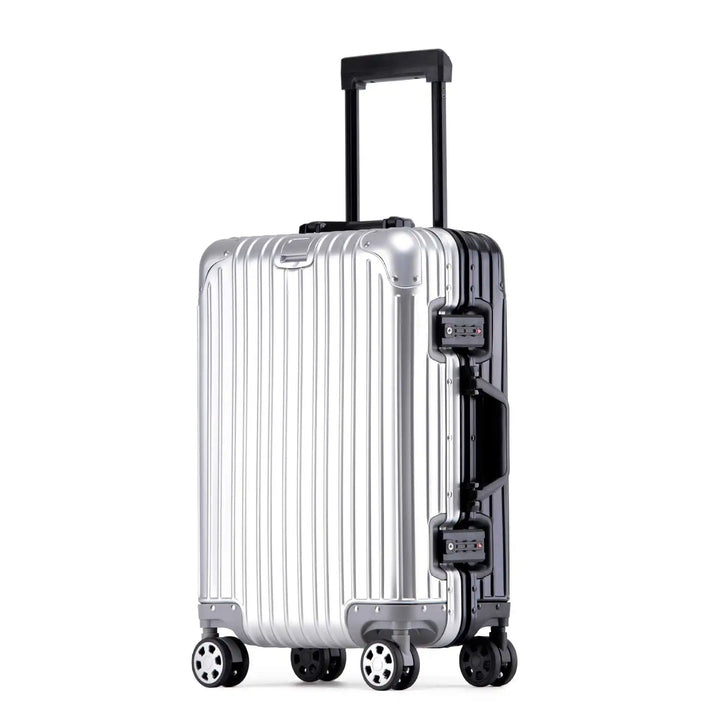 Durable aluminum-magnesium Tirana suitcase, a robust travel companion for any journey.
