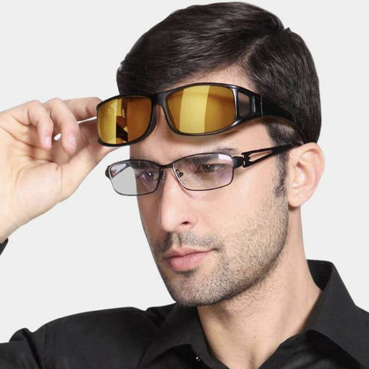 Unisex anti-glare driving glasses for enhanced day & night clarity, polarized lenses, glare reduction.