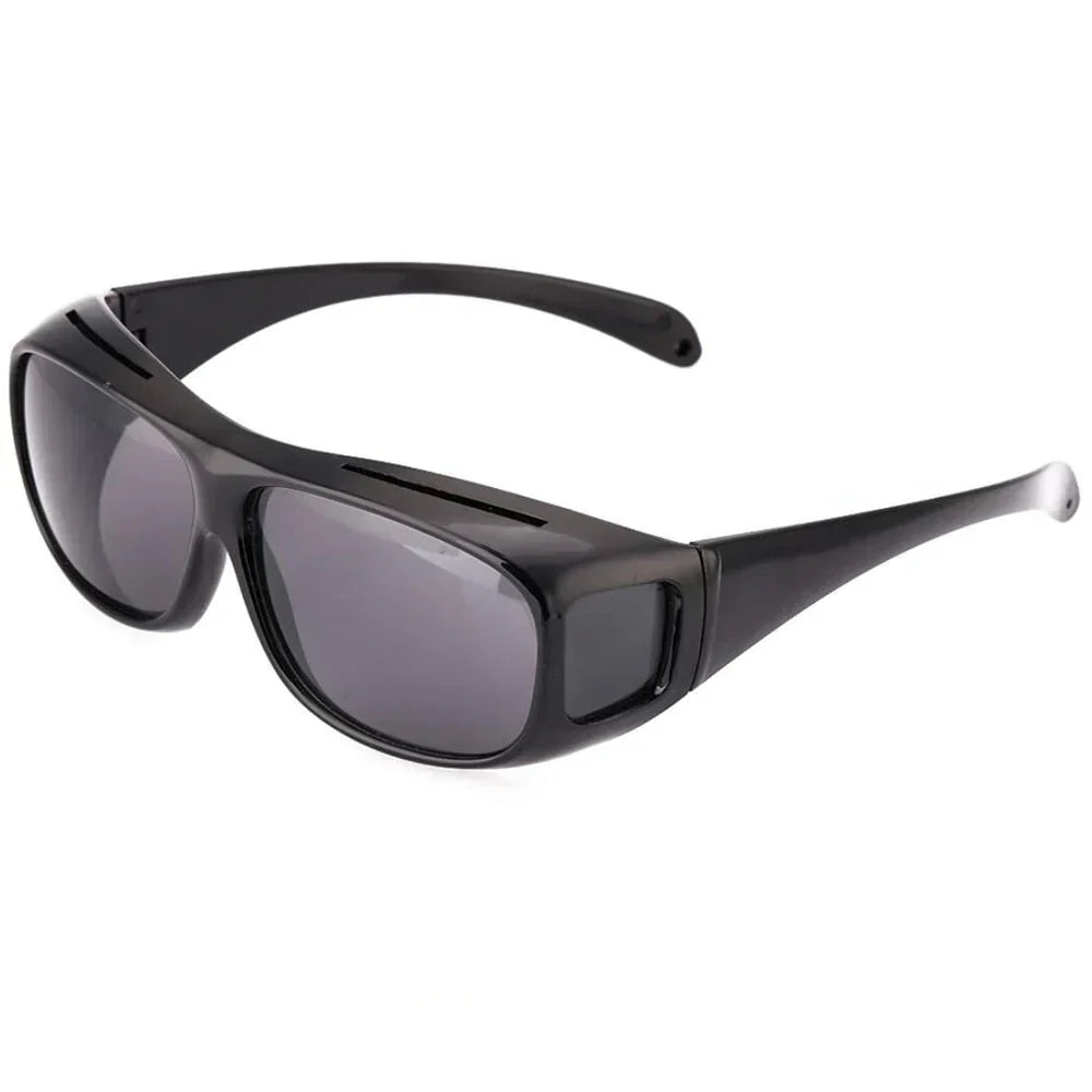 Front view: Unisex anti-glare driving glasses, sleek design, polarized for optimal day/night road vision.
