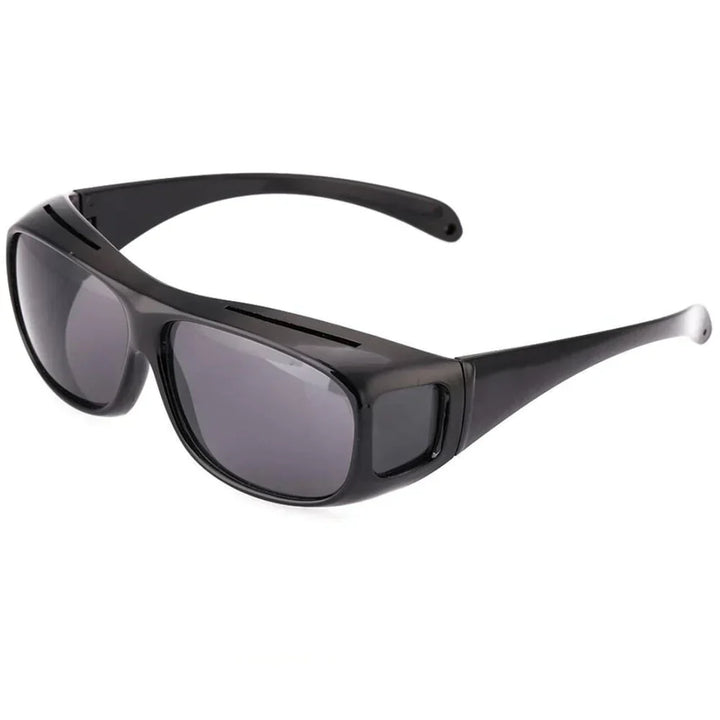 Front view: Unisex anti-glare driving glasses, sleek design, polarized for optimal day/night road vision.