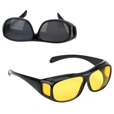 Side profile of unisex anti-glare driving glasses, lightweight frame, essential for safe day/night driving.
