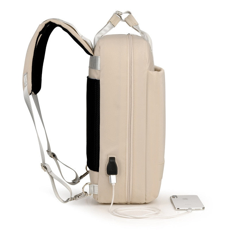 Premium anti-theft travel bag with concealed zippers, USB charging, and a practical luggage strap for ease.