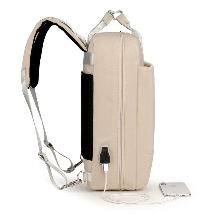 Premium anti-theft travel bag with concealed zippers, USB charging, and a practical luggage strap for ease.