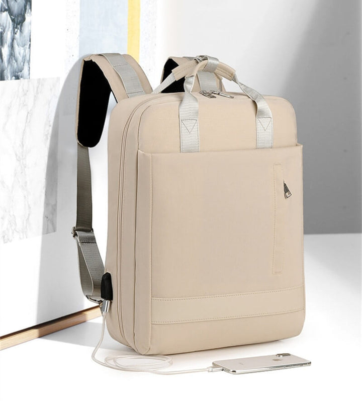 Unisex secure backpack, anti-theft design with hidden zippers & integrated USB charging for all your devices.