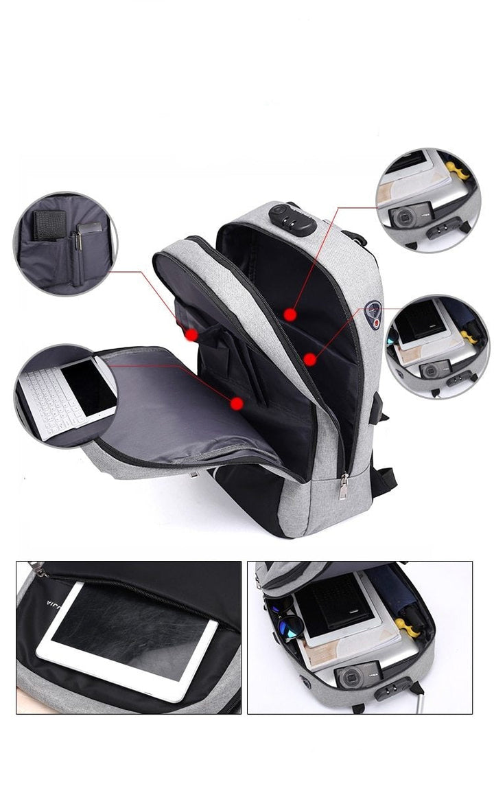 Water-resistant backpack with integrated USB charging port for devices. Unisex, great for tech-savvy commuters.