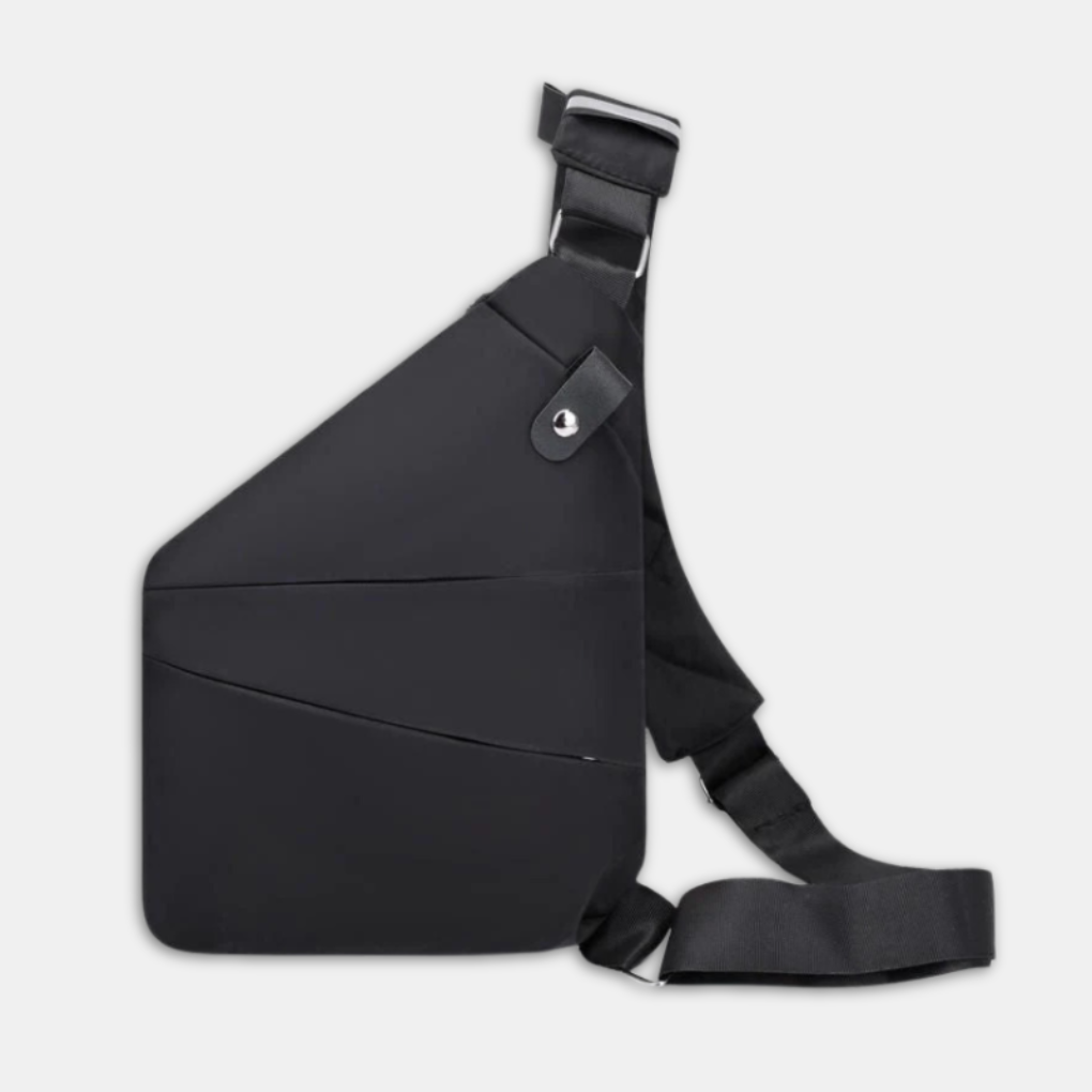 Secure black anti-theft crossbody bag, perfect for organized travel with RFID protection.