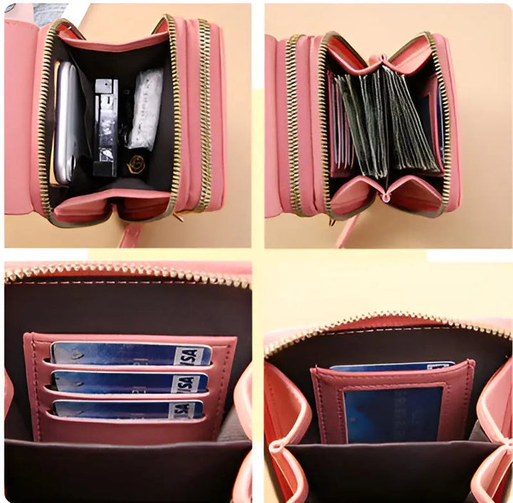 Compact anti-theft leather crossbody bag, lightweight yet spacious for secure daily and travel items.