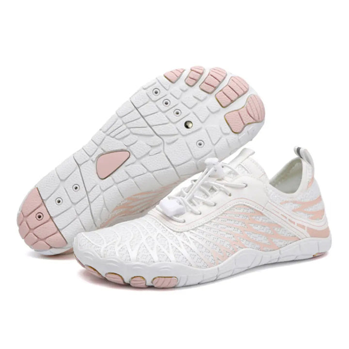 Athletic unisex barefoot shoes with wide toe box for natural walking. Flexible, comfortable, ideal for hiking & casual use.