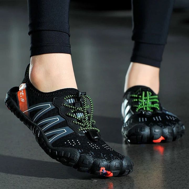 New unisex barefoot water shoes with quick-dry fabric & non-slip sole, perfect for beach, pool, and aquatic sports.
