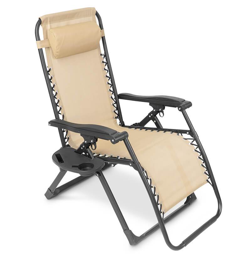 Portable folding zero gravity lounge chair, black, durable outdoor furniture for travel.