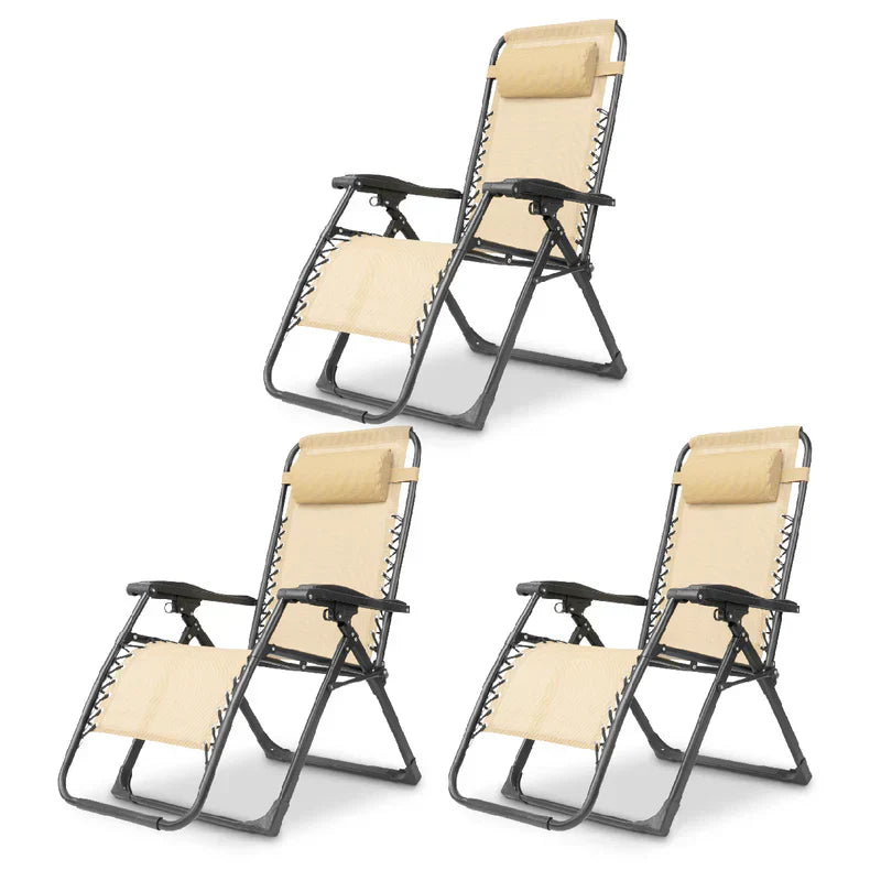 Adjustable zero gravity lounge chair, cream, for ultimate relaxation in any outdoor setting.