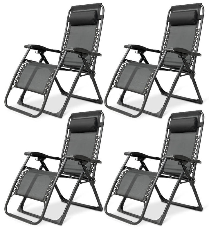 Durable outdoor folding zero gravity chair, black, perfect for a relaxing patio experience.