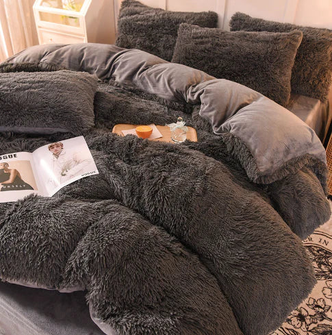 Unisex candy-colored soft plush duvet cover set. Perfect for a cozy, warm winter bedroom oasis.