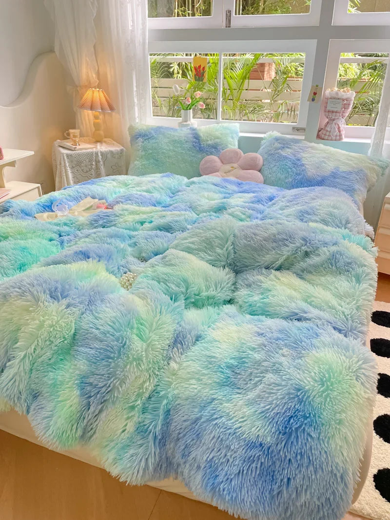 Modern candy-colored plush duvet cover set. For a cozy, warm, inviting bedroom & home comfort.