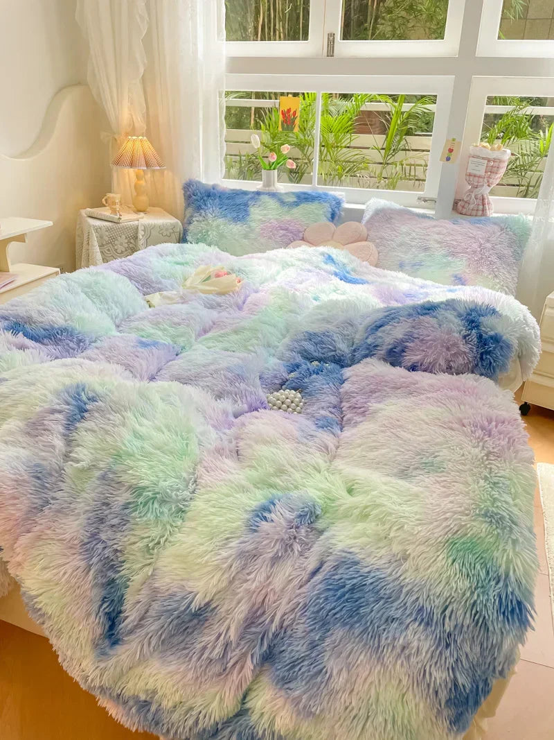 Enhance home comfort with this candy-colored soft plush duvet cover set. Ideal for winter nights.