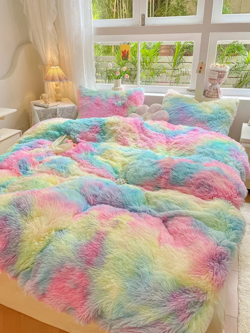Velvet-touch candy-colored plush duvet cover set. Ensures a soft, warm, stylish, and cozy bed.