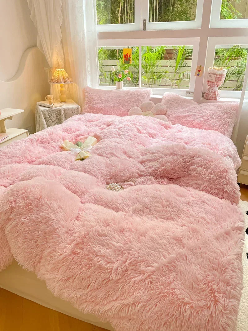 Sweet candy-colored plush duvet cover set. Offers ultimate softness, warmth & cozy bedroom comfort.