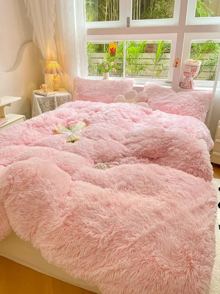 Sweet candy-colored plush duvet cover set. Offers ultimate softness, warmth & cozy bedroom comfort.
