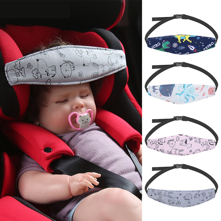 Adjustable car seat headrest support for child comfort during road trips. Soft fabric neck support for car naps.