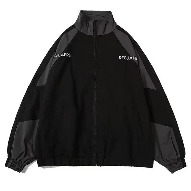 Lightweight unisex color block windbreaker jacket. Stylish, versatile outerwear for urban and all-weather use.