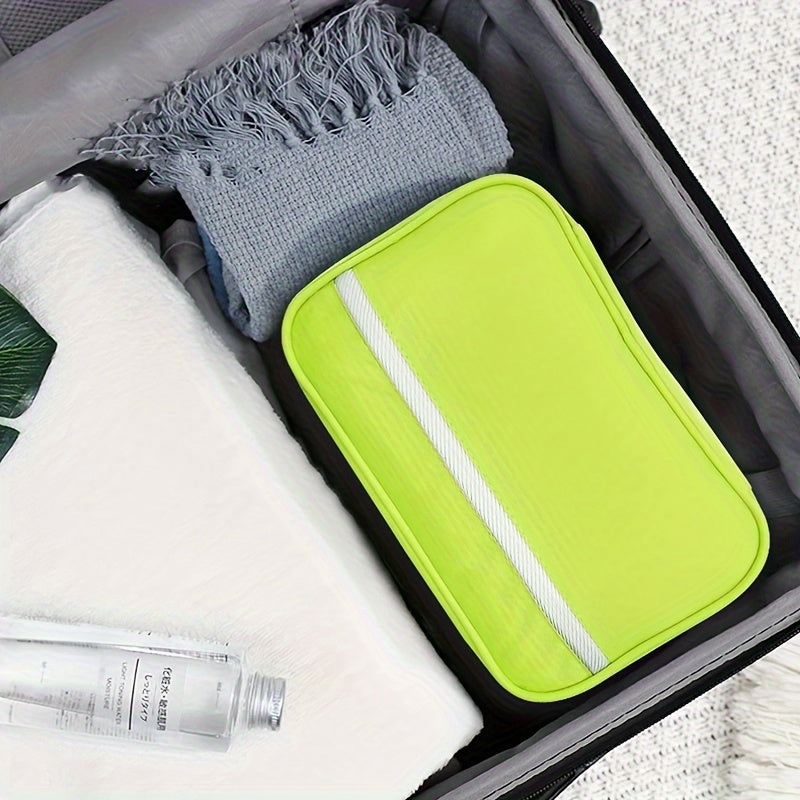 Hanging travel toiletry bag, a compact organizer for bathroom essentials and vacation gear.