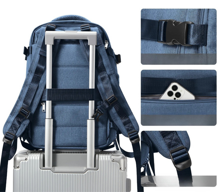 Airline friendly unisex travel backpack. Compact design for organized daily essentials & seamless weekend adventures.