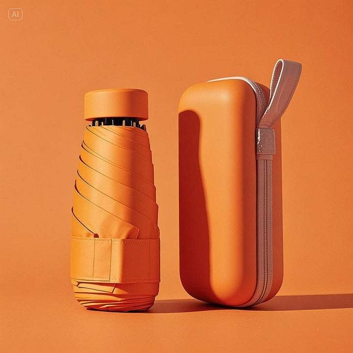 Stylish unisex compact travel umbrella with ergonomic handle & waterproof carry case. Essential for all weather.