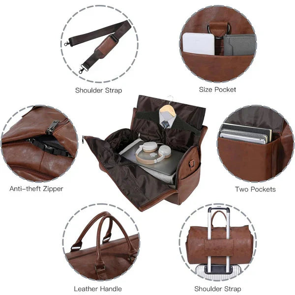 Versatile carry-on luggage, functions as a portable wardrobe organizer.