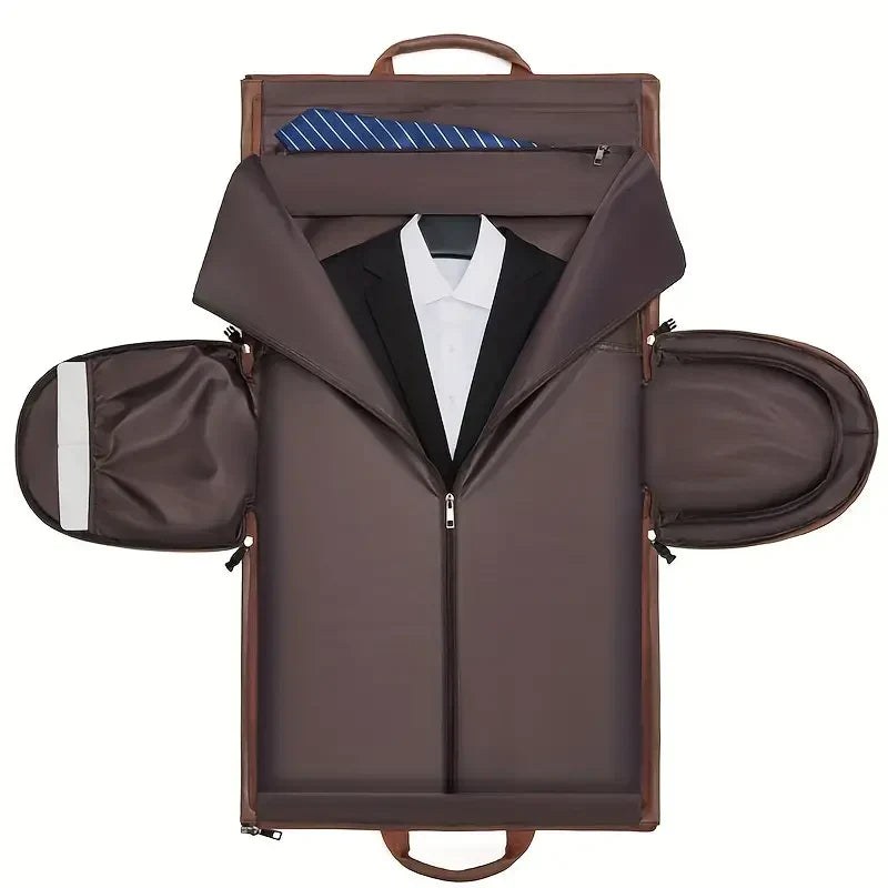 Compact carry-on luggage, a space-saving travel wardrobe organizer.