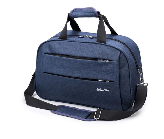 Fully packed unisex convertible carry-on bag, showcasing its ample space for travel essentials.