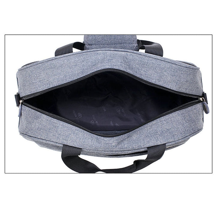 Front view of unisex travel bag: convertible carry-on with secure zip pockets, perfect for weekend getaways.