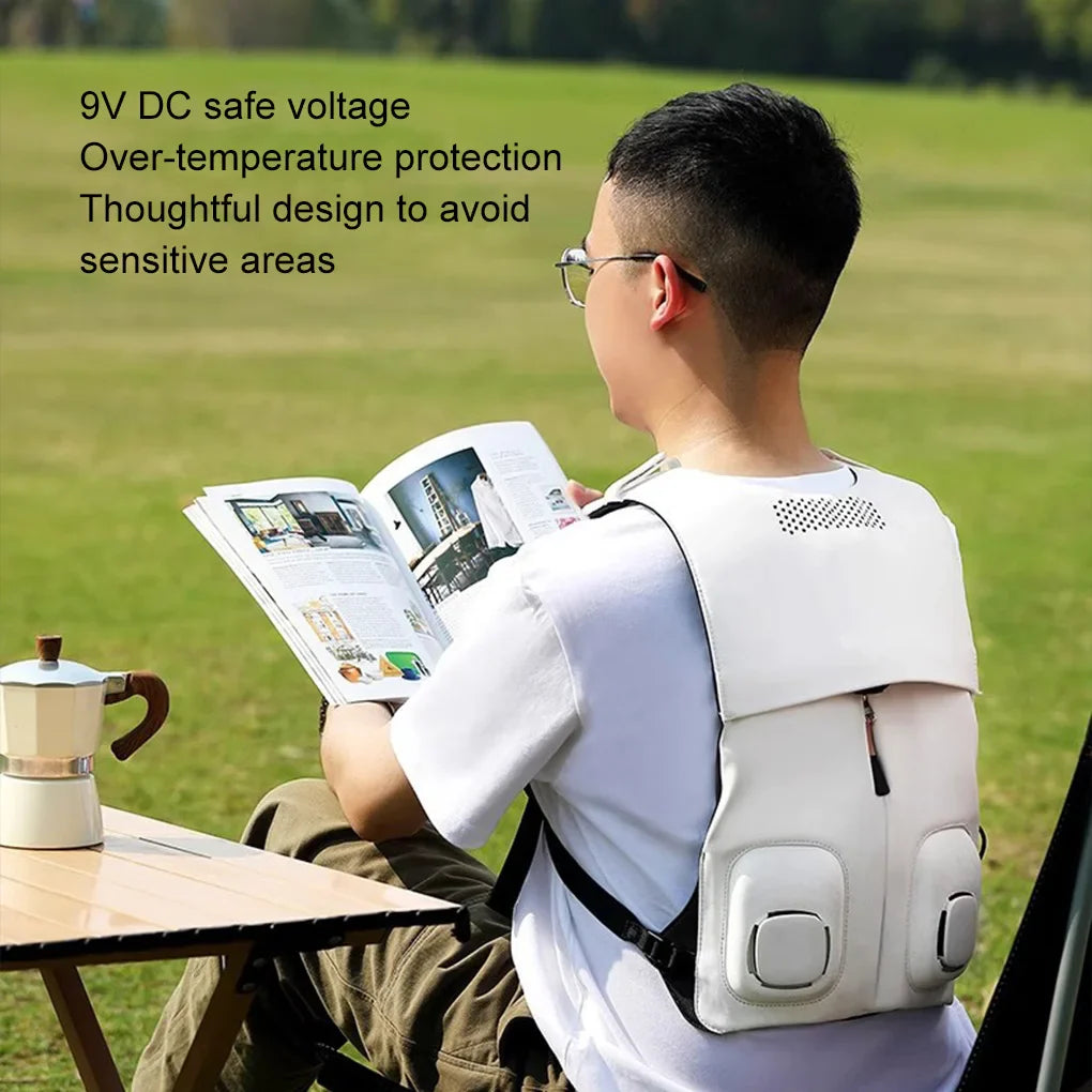 Adjustable cooling vest with powerful dual fans for personalized summer heat relief. Waterproof & lightweight unisex.