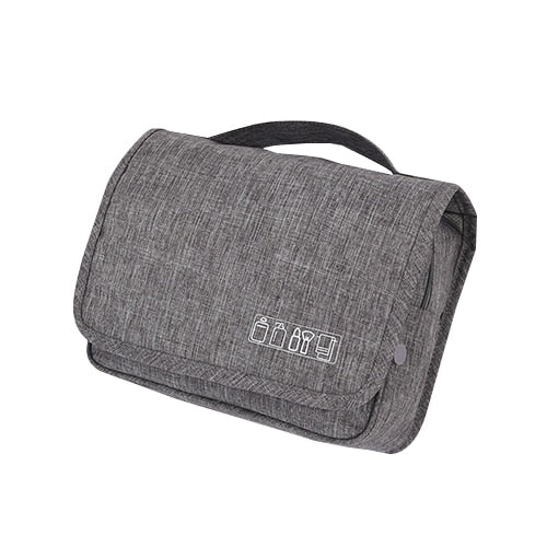 Hanging toiletry bag for travel. Space-saving organizer for bathroom storage, cosmetics & essentials.