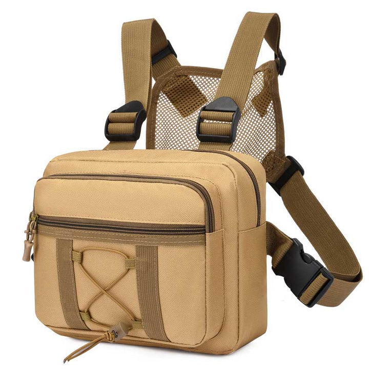 Multi-pocket tactical chest rig for hands-free utility, ideal for airsoft, hiking, or travel. Durable & water-resistant.