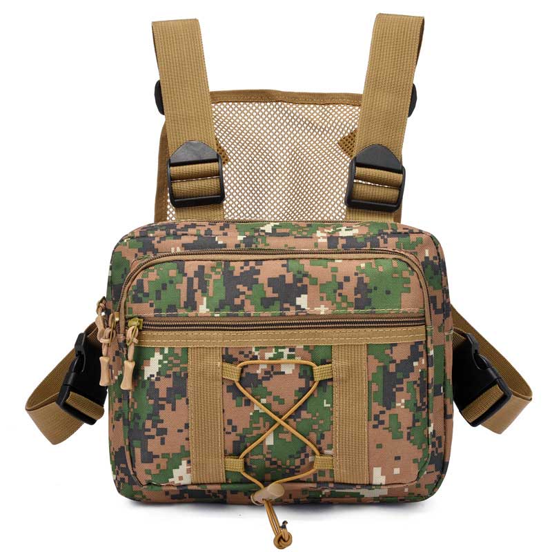 Versatile unisex tactical chest rig bag; cross-body or utility, ideal for hiking, airsoft, and outdoor adventures.