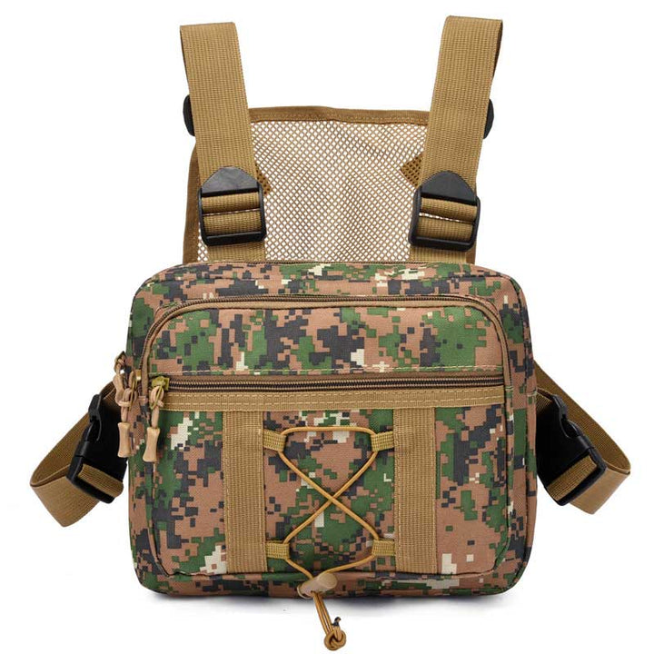 Versatile unisex tactical chest rig bag; cross-body or utility, ideal for hiking, airsoft, and outdoor adventures.